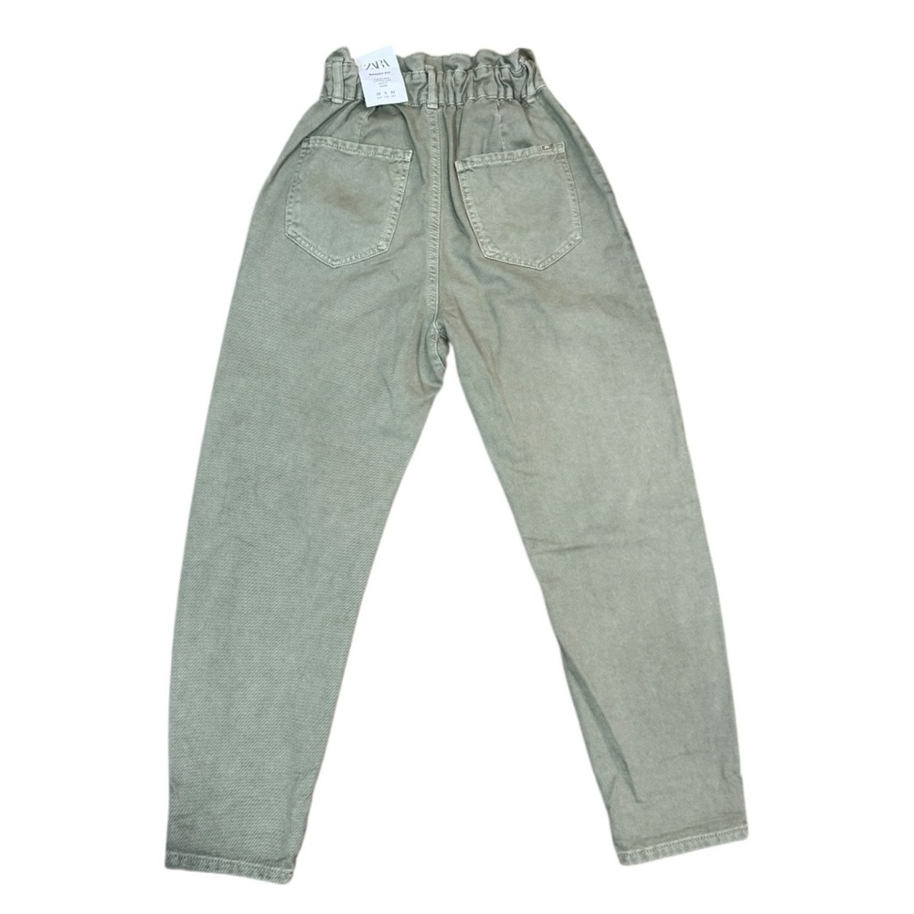ZARA Baggy Fit Paperbag Waist Carrot Leg Pants Green Size 0 NWT - Picture 2 of 12